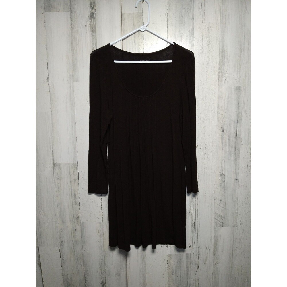 EILEEN FISHER Dress M Viscose Jersey Melange Pintuck Shift 3/4 Sleeve Brown